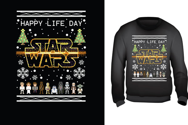 Happy Life Day Ugly Christmas Sweater - Red Alpha Custom Prints