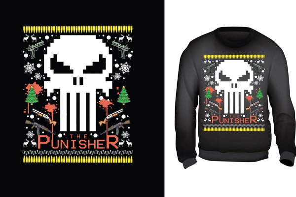 Red Alpha Ugly Christmas Sweater-Punisher Skull - Red Alpha Custom Prints