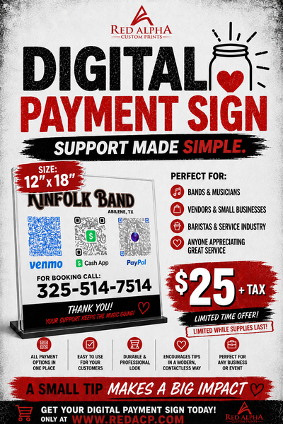 Digital Payment Sign | Custom QR Code Countertop Display | 12" x 18" ACM Sign