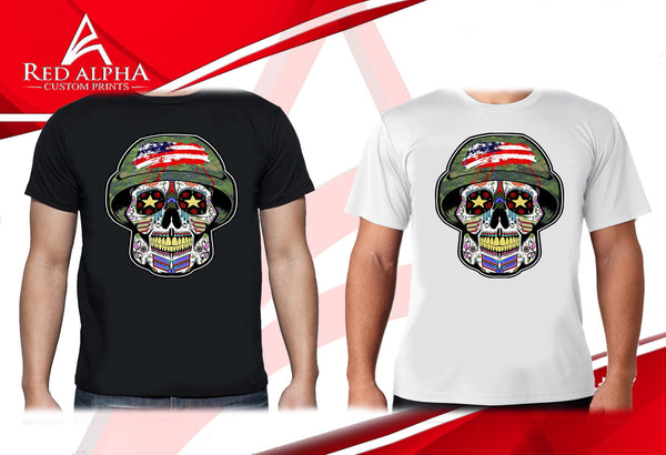 Red Alpha Día de los Muertos Sugar Skull Soldier Tee