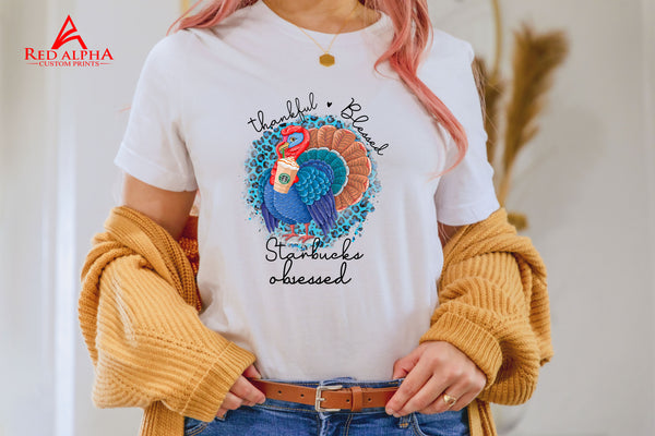 Thankful, Blessed, Caffeine Obsessed - Red Alpha Custom Prints