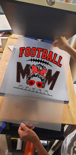 Football Mom with Red Sunglasses and Red Polka dot bow DTF