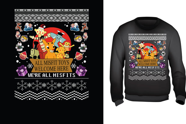 Red Alpha Ugly Christmas Sweater- Land of the Misfit toys - Red Alpha Custom Prints