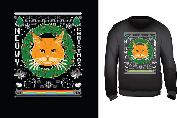 Meowy Christmans Ugly Christmas Sweater - Red Alpha Custom Prints